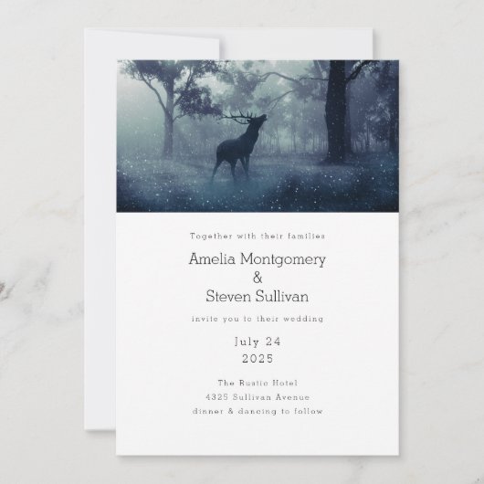 Invitation Cerf avec Antlers dans le Mariage de Forêt Ombragé (Devant)