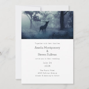 Invitation Cerf avec Antlers dans le Mariage de Forêt Ombragé