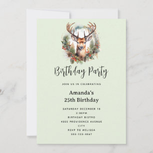 Invitation Cerf Brun avec Bois Décoration Rustique de Noël po