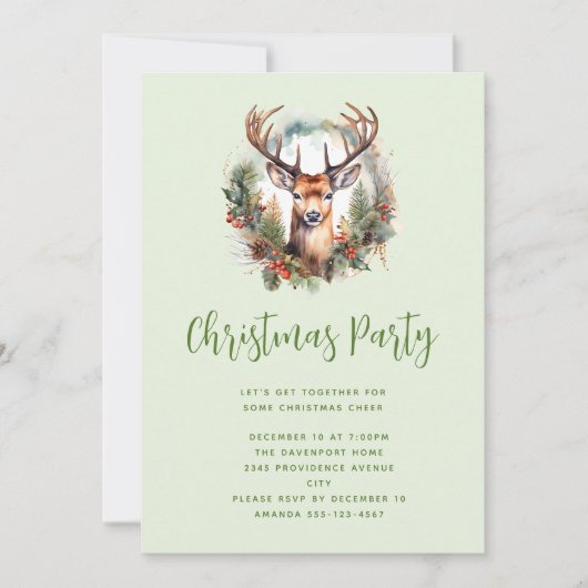 Invitation Cerf brun avec bois Noël rustique (Devant)