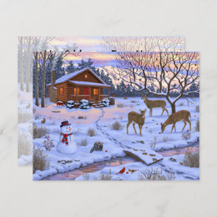 Invitation Cerf Cabine D'Hiver Dans La Scène De Noël De Neige