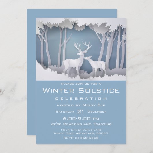Invitation Cerf coupé en papier en forêt (Devant / Derrière)