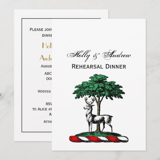 Invitation Cerf Daim devant un Arbre Blason Emblématique Crêt (Devant / Derrière)