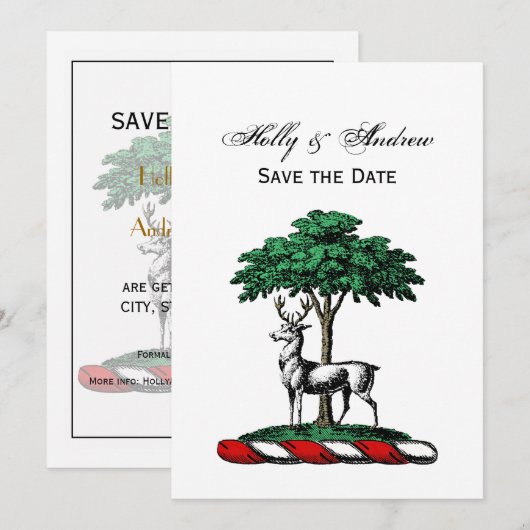 Invitation Cerf Daim par Arbre Emblème de Crête Héraldique (Devant / Derrière)