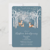 Invitation Cerf dans une forêt d'hiver blanche en bleu (Devant)