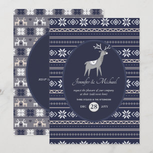 Invitation Cerf d'art populaire bleu marine pour Noël TOUT ÉV