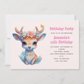 Invitation Cerf de Bébé mignon avec Antlers et Fleurs Anniver (Devant)
