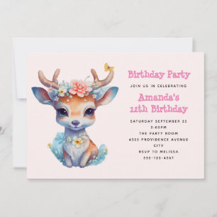 Invitation Cerf de Bébé mignon avec Antlers et Fleurs Anniver