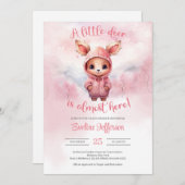 Invitation Cerf de bébé rose aquarelle avec sweatshirt (Devant / Derrière)