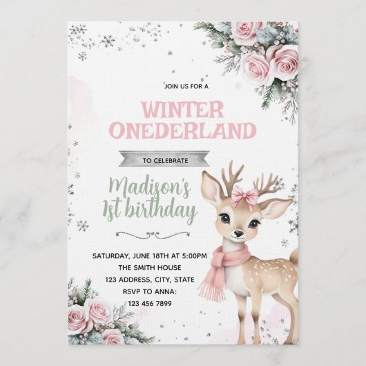 invitation cerf de l'hiver Onederland (Devant)
