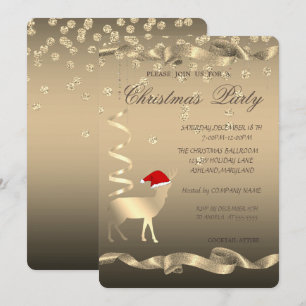 Invitation Cerf de Noël Chapeau de Père Noël, Diamants, Fête