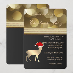 Invitation Cerf de Noël élégant avec chapeau de Père Noël, fê