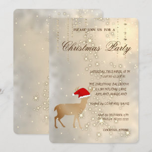Invitation Cerf de Noël élégant avec chapeau de Père Noël, fê