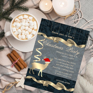 Invitation Cerf de Noël élégant Chapeau de Père Noël, Fête de