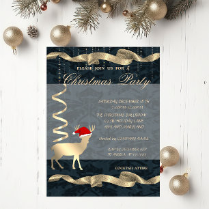 Invitation Cerf de Noël élégant Chapeau de Père Noël, Fête de