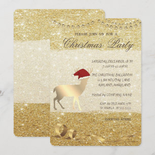 Invitation Cerf de Noël élégant, Pailleté, Fête de Noël
