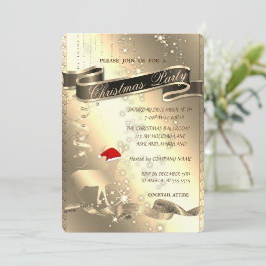 Invitation Cerf de Noël, Paillettes, Fête de Noël de l'entrep (Debout devant)