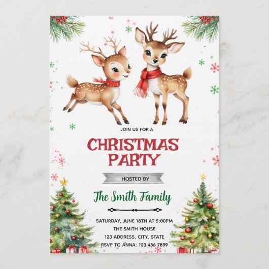 Invitation Cerf de Noël renne (Devant)
