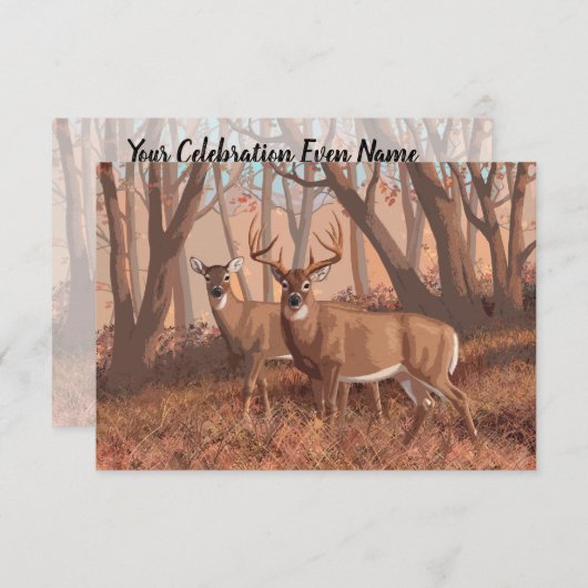 Invitation Cerf De Virginie Dans La Forêt Style Rétro Nature (Devant / Derrière)