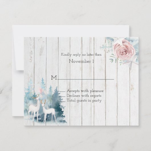 Invitation Cerf d'hiver et feuillage sur Mariage de bois (Devant)