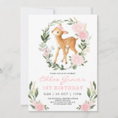 Invitation Cerf d'or rose Simple Forêt de verdure Anniversair (Devant)