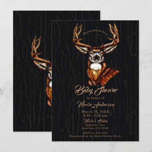 Invitation Cerf en bois rustique campagne Baby Shower (Devant / Derrière)