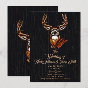 Invitation Cerf en bois sombre rustique pour mariage champêtr