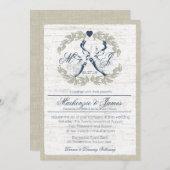 Invitation Cerf en couronne avec Monogram Navy Blue (Devant / Derrière)