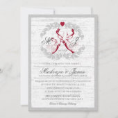 Invitation Cerf en couronne avec Monogramme Argent et Rouge (Devant)