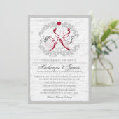 Invitation Cerf en couronne avec Monogramme Argent et Rouge (Debout devant)