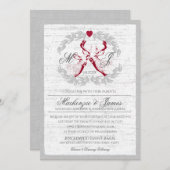 Invitation Cerf en couronne avec Monogramme Argent et Rouge (Devant / Derrière)