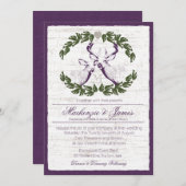 Invitation Cerf en couronne avec Plum Monogram (Devant / Derrière)