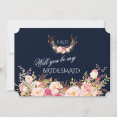 Invitation Cerf en fleurs rose pâle Veux-tu être ma demoisell (Devant)