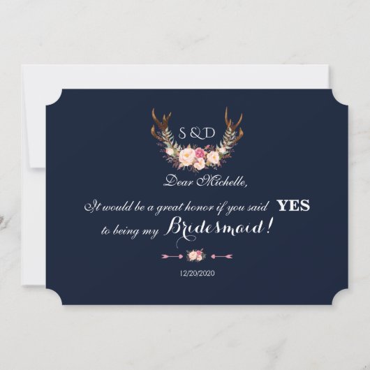 Invitation Cerf en fleurs rose pâle Veux-tu être ma demoisell (Dos)