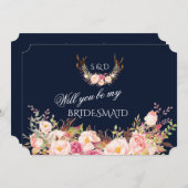 Invitation Cerf en fleurs rose pâle Veux-tu être ma demoisell (Devant / Derrière)