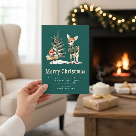 Invitation Cerf Envoûtant Forêt de Noël enneigée