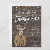 Invitation cerf feux de bois rustique 21e anniversaire (Devant)