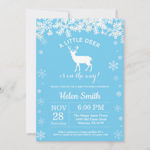 Invitation Cerf Hiver Bleu Garçon Baby Shower Flocon de Neige