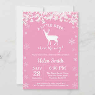 Invitation Cerf Hiver Fille Baby Shower Flocon de Neige