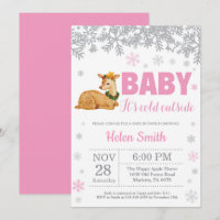 Cerf Hiver Rose Fille Baby Shower Flocon de Neige