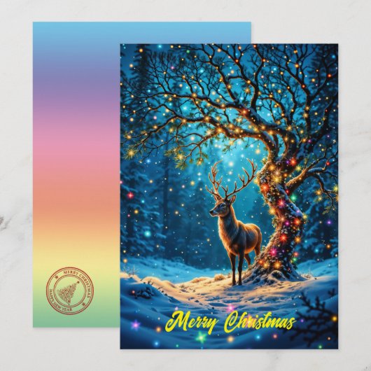 Invitation Cerf mignon de Noël forêt hivernale festive (Devant / Derrière)