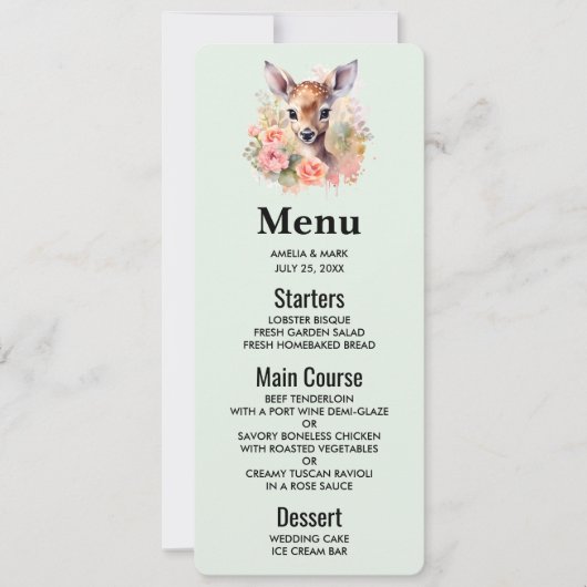 Invitation Cerf mignon entouré de roses (Devant)