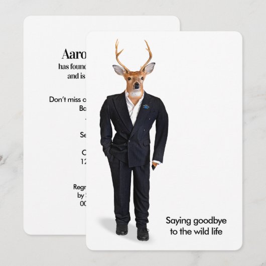 Invitation Cerf portant un smoking de mariage (Devant / Derrière)