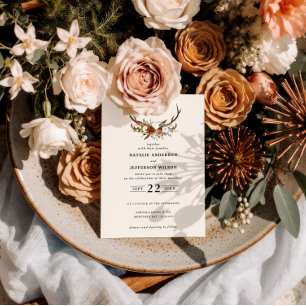 Invitation Cerf rouille terre cuite floral rustique élégant m
