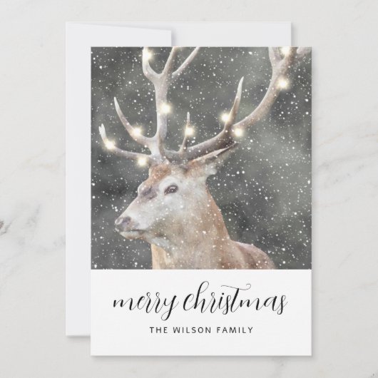 Invitation Cerf rustique de Noël en hiver Joyeux Noël (Devant)