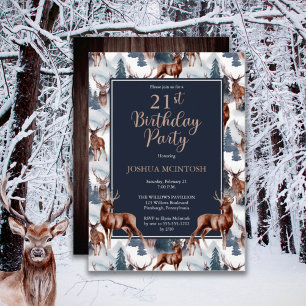 Invitation Cerf rustique Woodsy Fête du 21e anniversaire de
