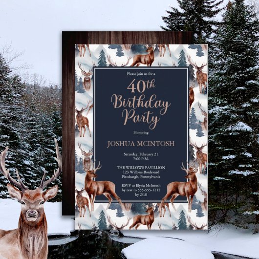 Invitation Cerf rustique Woodsy | Forêt 40e fête d'anniversai