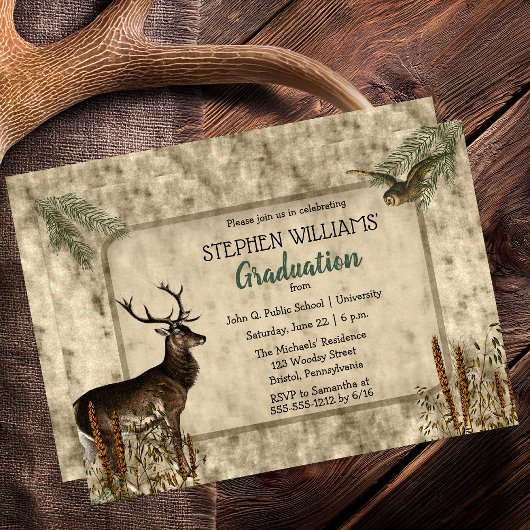 Invitation Cerf rustique Woodsy | Owl Graduation Party