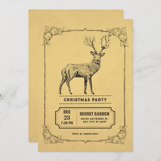 Invitation cerf vintage (Devant / Derrière)