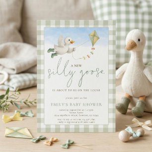 Invitation Cerf-Volant Dindon Sage Gingham Baby Shower